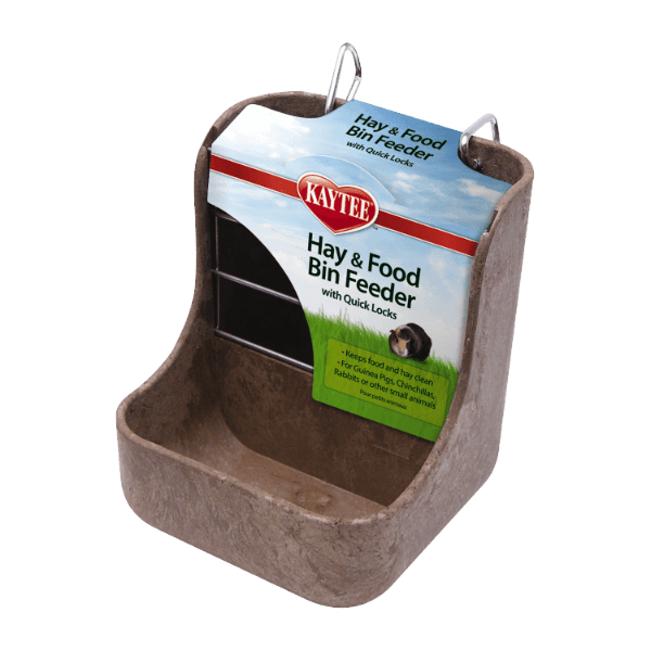 Kaytee Hay & Food Bin Feeder with Quick Locks - Small Animal Feeder for Rabbits, Guinea Pigs & Hamsters - Easy-Clean Pet Food Storage Container for Cages & Hutches