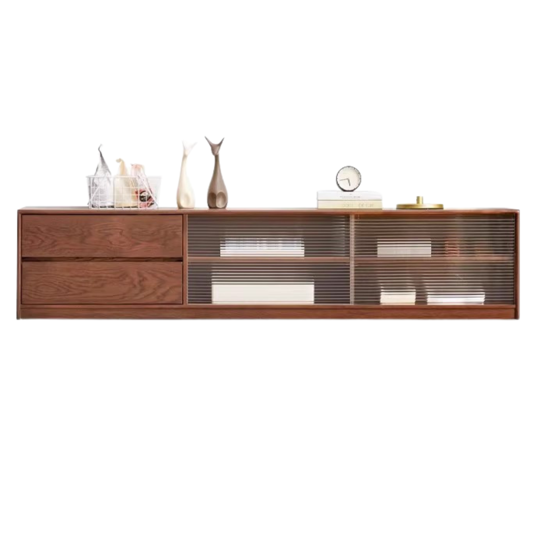 Solid Oak Wood TV Stand with Storage - Modern Entertainment Center for Living Room, Bedroom & Home Theater