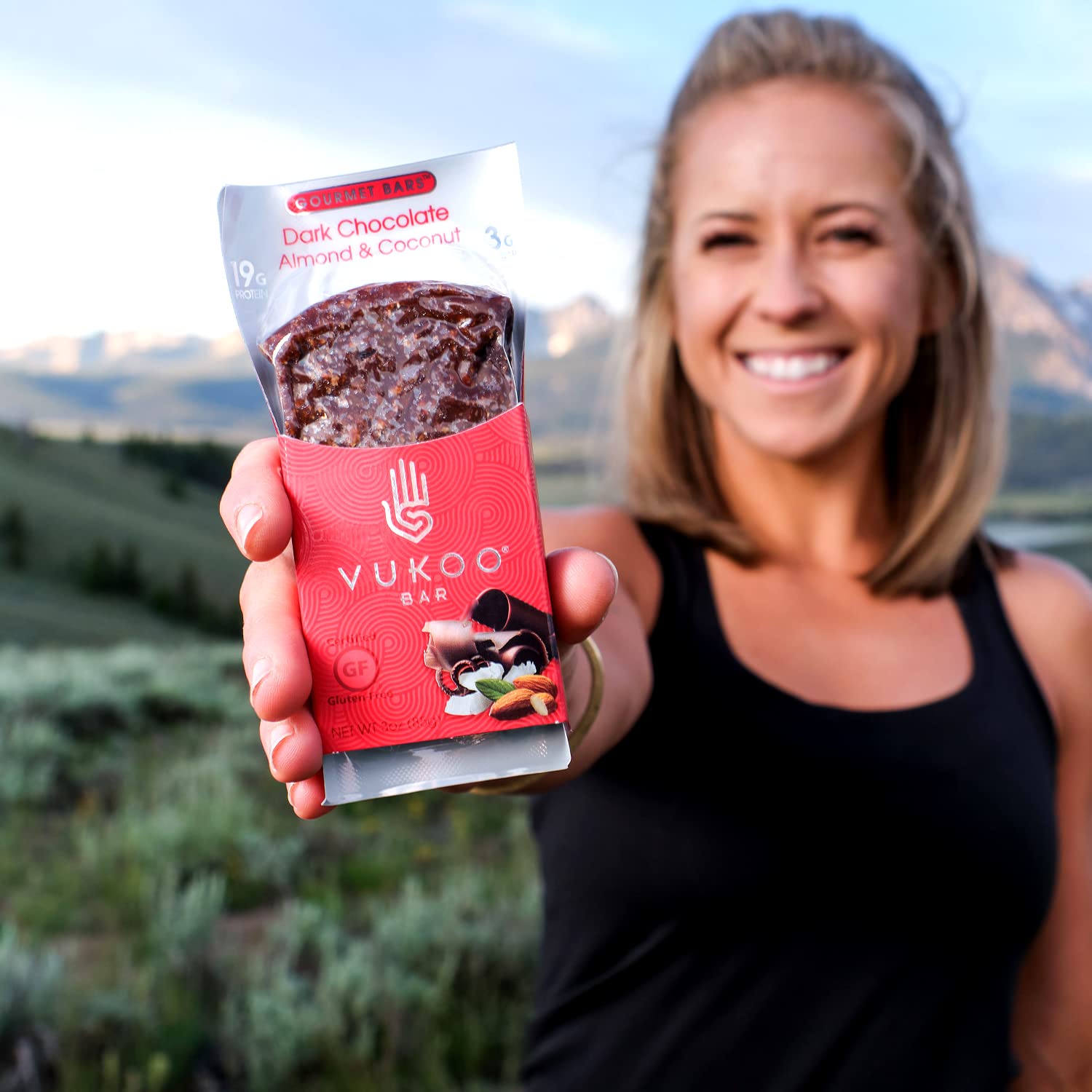 Vukoo Refrigerated Protein Bars - Dark Chocolate Almond Coconut Flavor (12 Pack) | 19g Protein, Organic Oats, Low Sugar, High Fiber, Gluten Free | Healthy Snack for Gym, Hiking, Workout & On-the-Go Nutrition