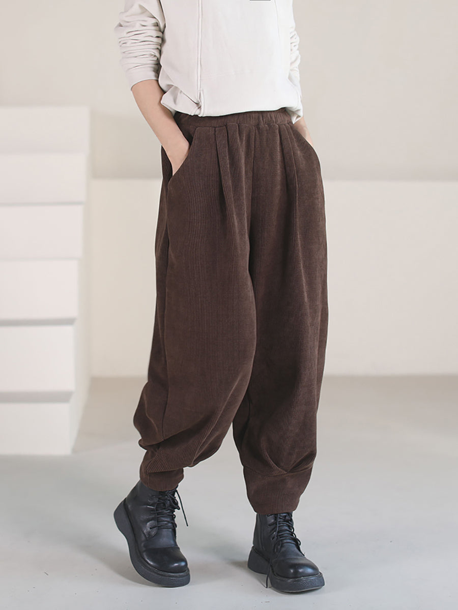 Plus Size Women's Vintage Corduroy Pants - High Waisted Winter Trousers for Casual & Office Wear | Warm & Comfortable Cold Weather Pants for Curvy Women