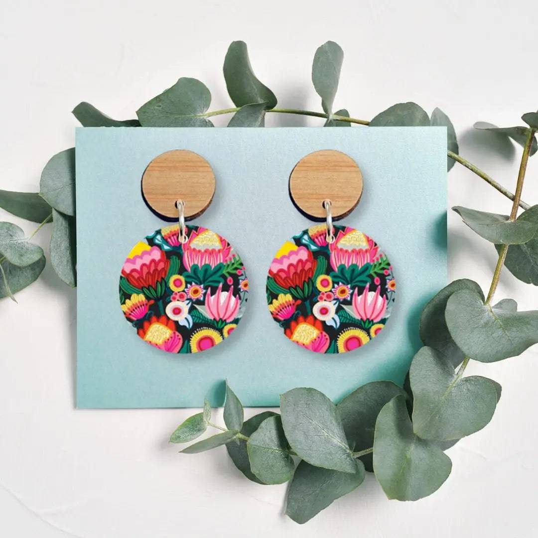 Bush Flowers Australian Wooden Earrings - Handmade Boho Dangle Earrings for Women - Perfect for Festivals, Weddings & Everyday Wear