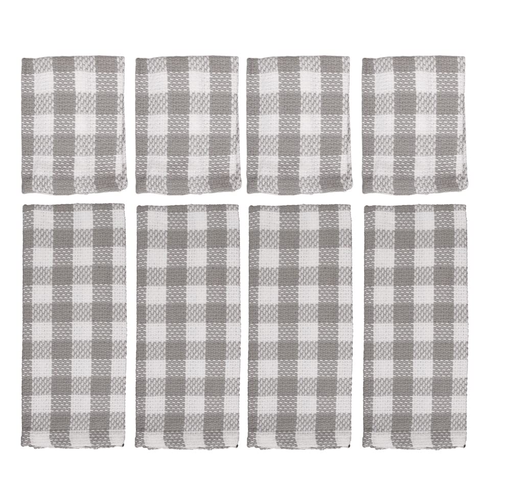 Premium Buffalo Plaid Gray Kitchen Towels & Dishcloths Set - 100% Cotton 15