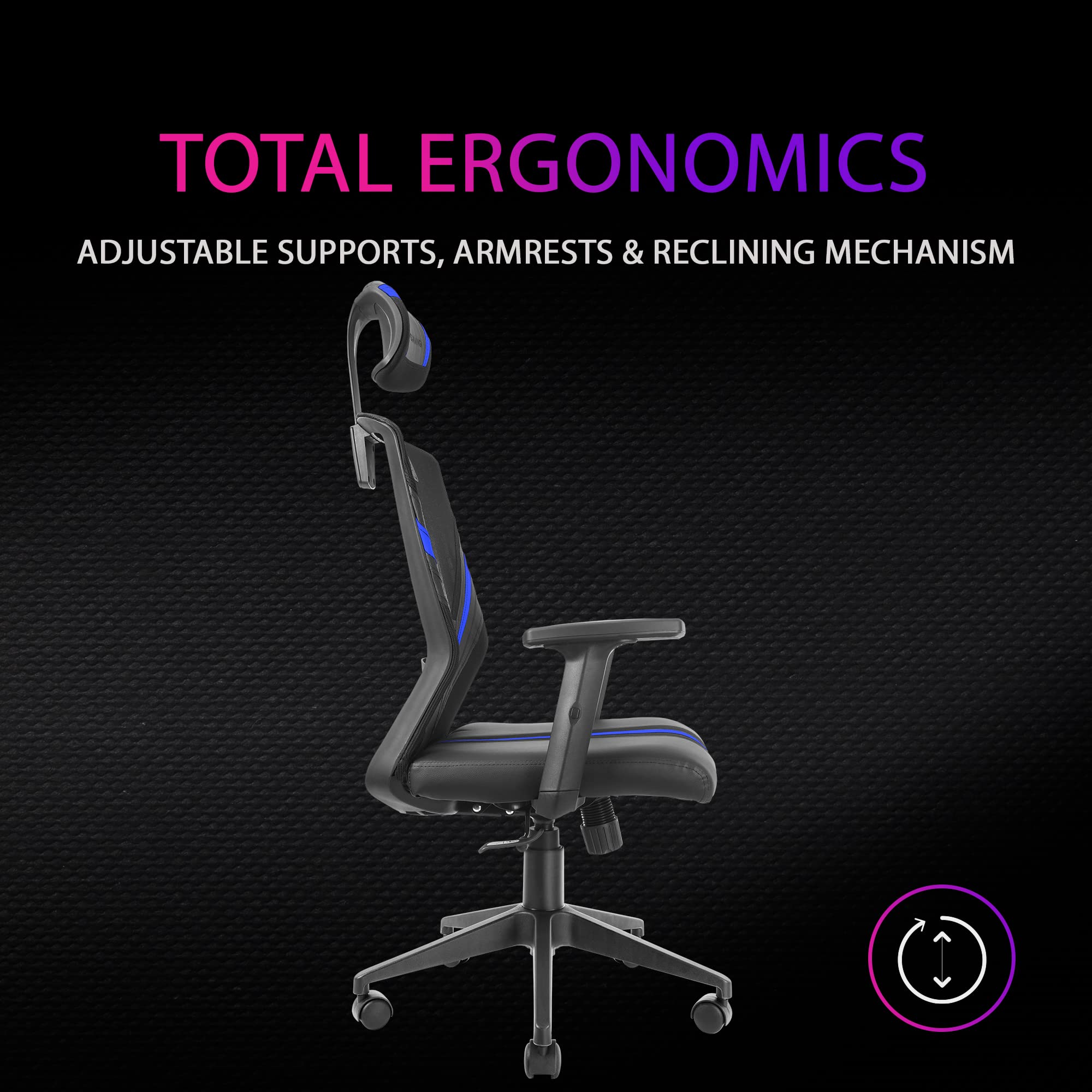 Mars Gaming MGC-Ergo Violett Ergonomic Gaming Chair - Breathable Mesh Back with Adjustable Lumbar & Neck Support, 4D Armrests - Perfect for PC Gaming, Office Work & Home Entertainment