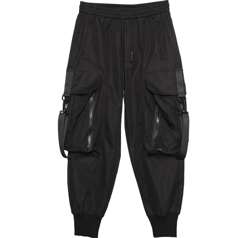 Men's Cargo Joggers Pants with Multiple Pockets - Hip Hop Tactical Trousers in Black | Stylish Techwear for Streetwear, Workout & Outdoor Activities