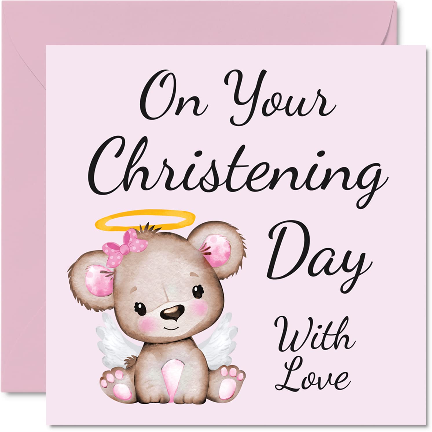 Christening Cards for Girls - Religious Greeting Cards for Baptism & First Communion - 5.7 x 5.7 Inch Christian Gifts - Perfect for Church Celebrations & Special Occasions