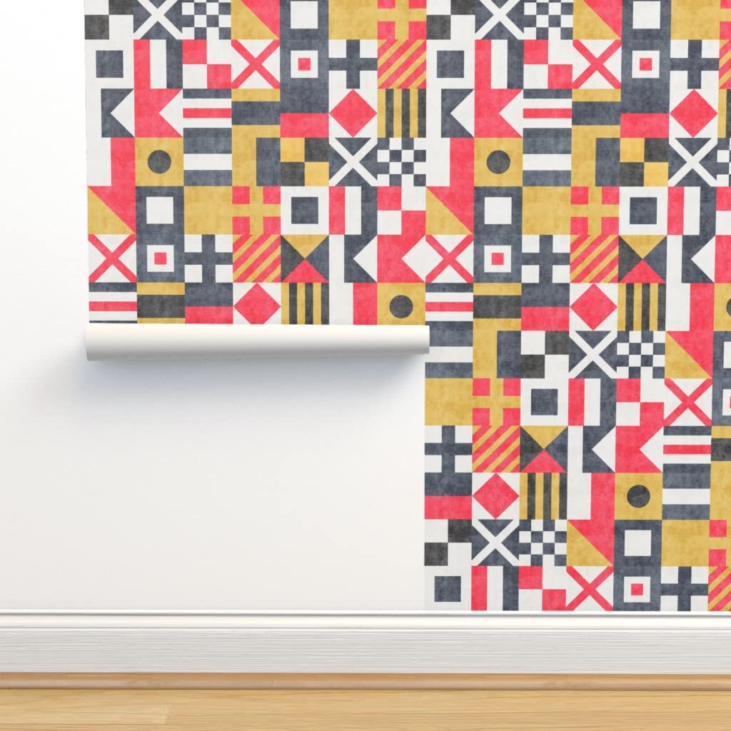 12ft x 2ft Peel & Stick Removable Wallpaper - Vintage Nautical Flags Design, Small Scale Maritime Patchwork with Retro Arrows | Perfect for Bedroom, Nursery, Office & DIY Home Decor | Spoonflower Custom Wallpaper