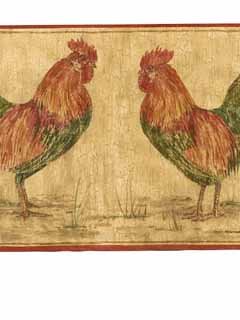 Rooster Wallpaper Border with Red Edge - Farmhouse Country Kitchen Decor for Walls, Nursery, Bathroom - Peel and Stick Self-Adhesive Wall Decal for Easy Installation