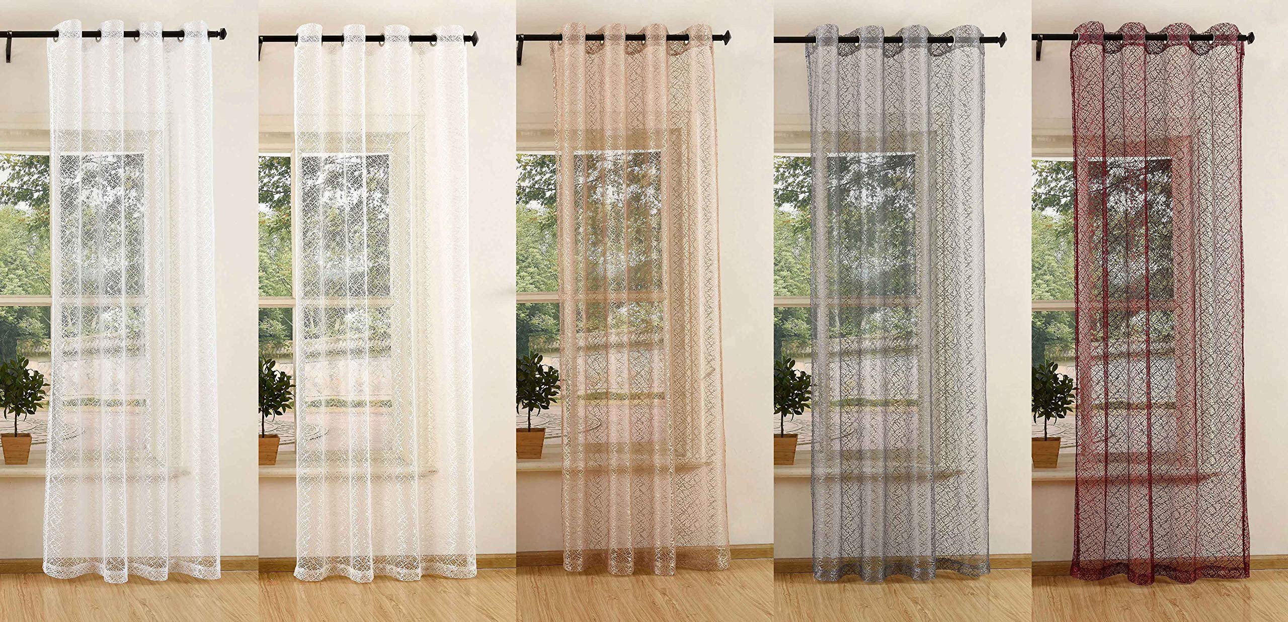 Mesh Net Curtain with Eyelets - Transparent Plain Decorative Polyester Window Drape in Taupe (245x140cm) for Living Room, Bedroom & Kitchen