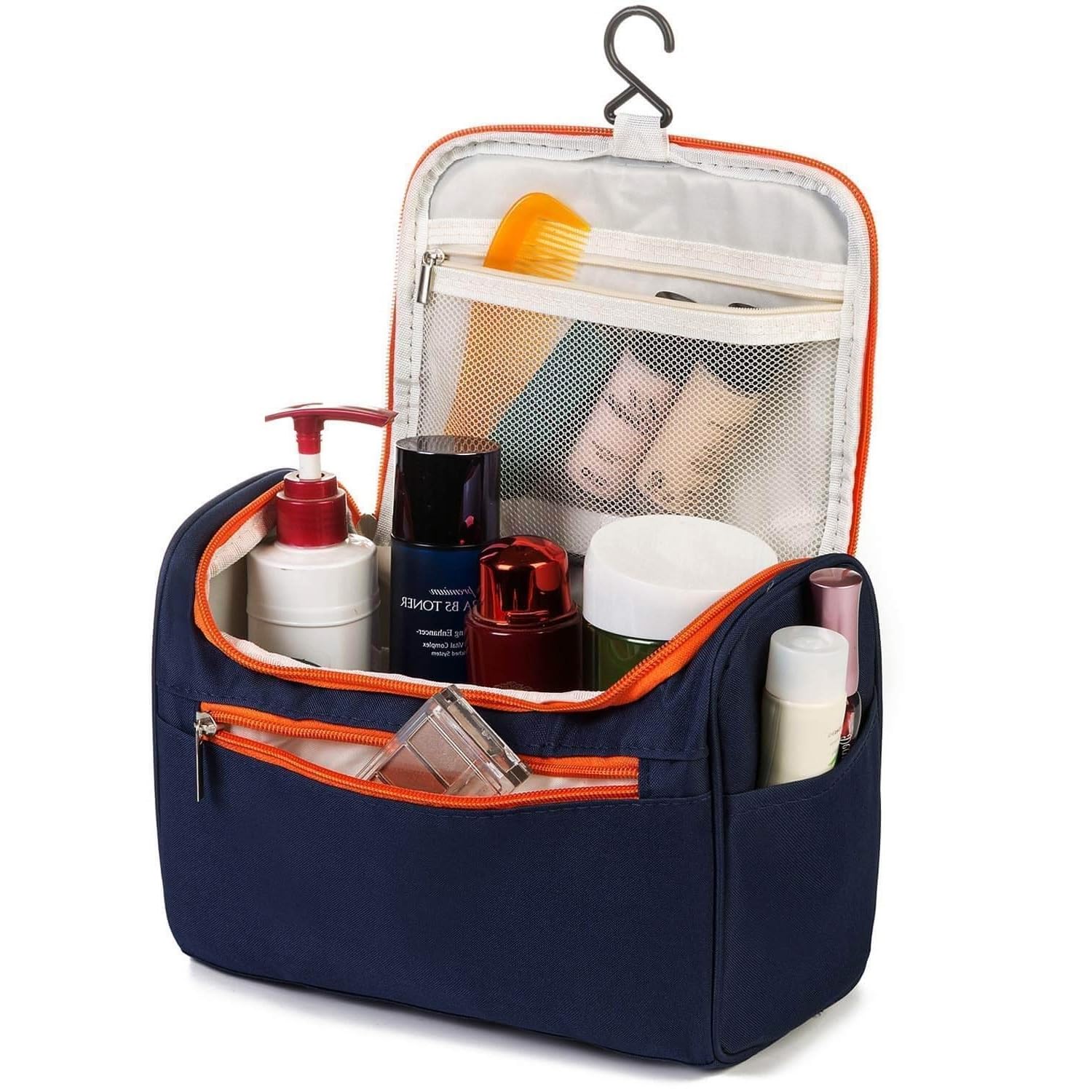FEXMY Hanging Toiletry Bag for Women - Travel Cosmetic Pouch & Makeup Organizer with Hook | Waterproof Hanging Bathroom Organizer | Perfect for Travel, Gym, Camping & Daily Use | Blue