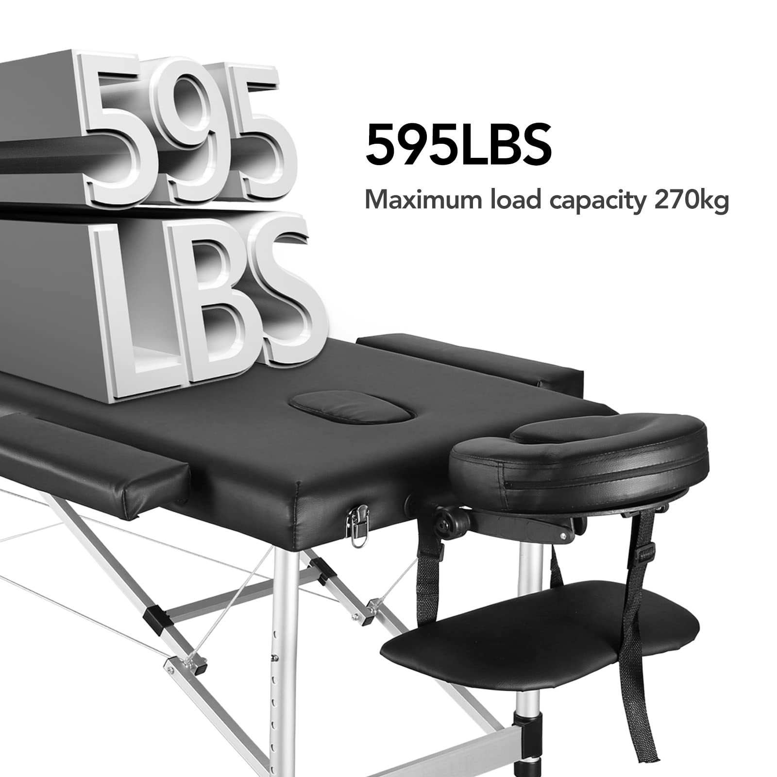 Careboda Professional Portable Massage Table - 82 Inch Adjustable Height 3-Fold Massage Bed for Spa, Salon, Lash & Tattoo - Lightweight Aluminum Frame with Carrying Bag (Black) - Perfect for Home Use, Mobile Therapists & Professional Settings