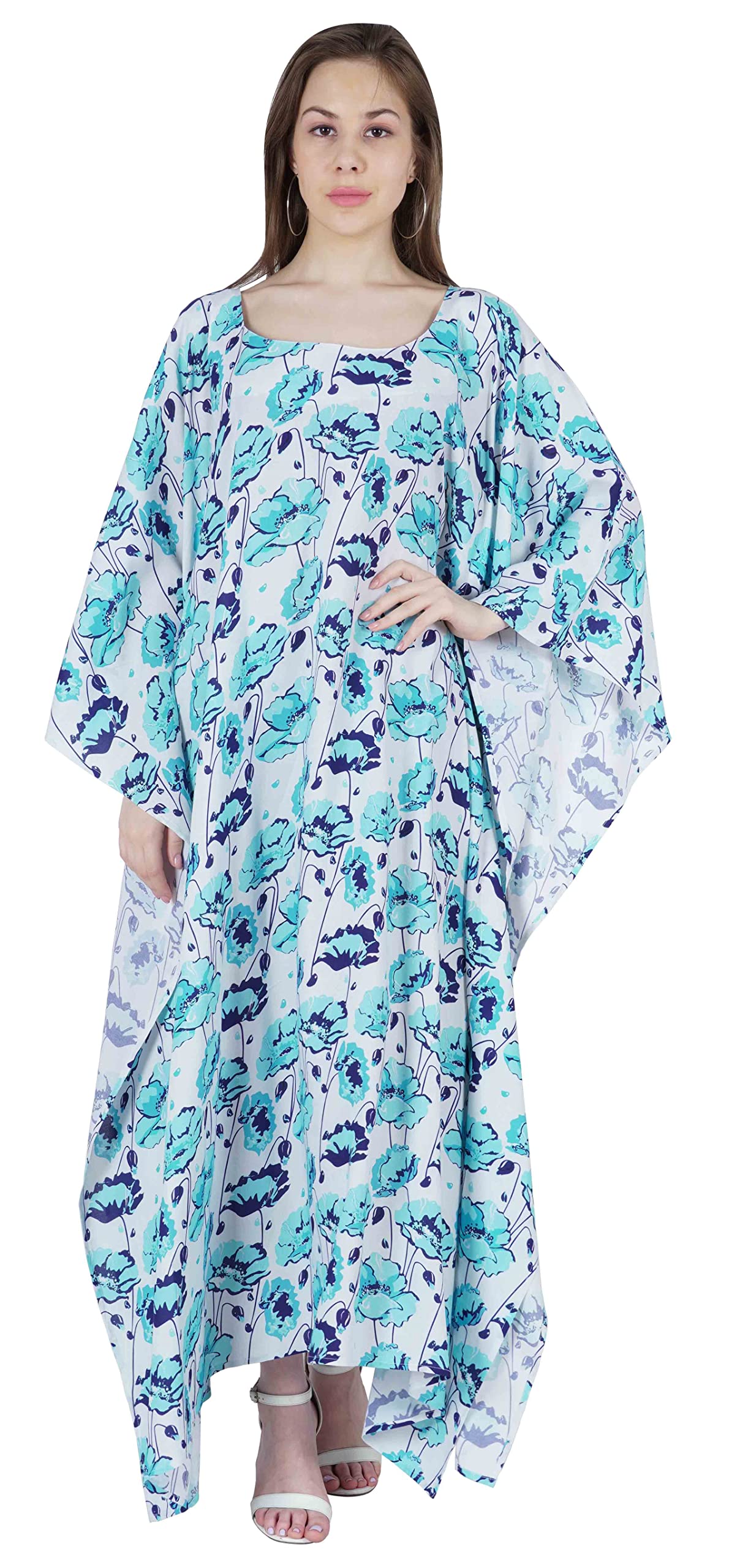 Elegant Long Kaftan Maxi Dress for Women - Flowy Kimono Sleeves Beach Cover Up, Plus Size Summer Dress for Beach Vacation, Pool Party & Boho Fashion