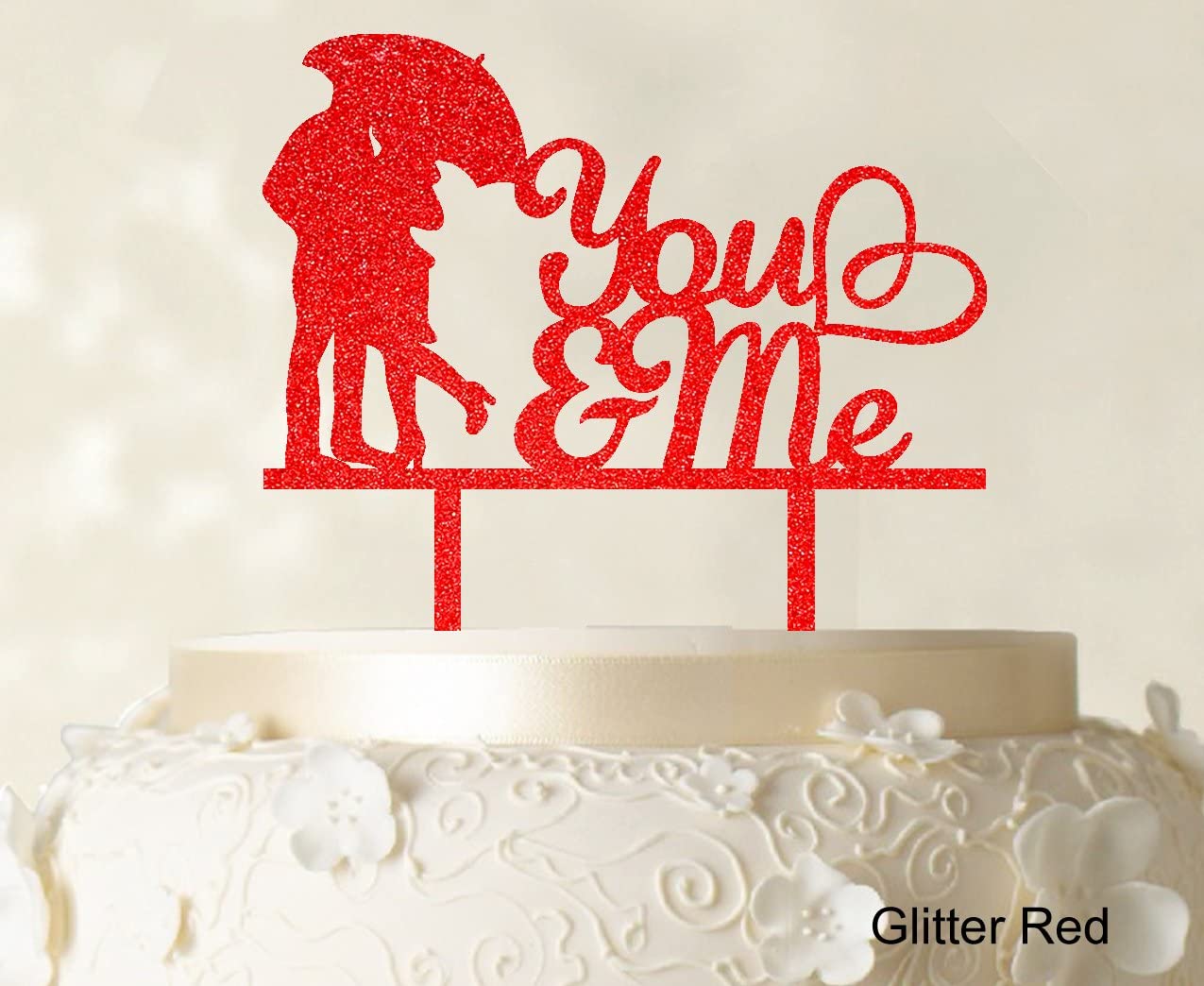 Custom You and Me Wedding Cake Topper - Personalized Silhouette Couple Cake Decor (6-7 Inches Wide) - Perfect for Anniversaries, Engagement Parties & Romantic Celebrations