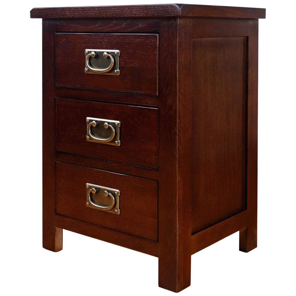 Solid Oak Bedside Table with 3 Drawers - Walnut NC Paint Finish & Oak Interior - 42cm Wide - Perfect for Bedroom, Living Room, or Office Storage