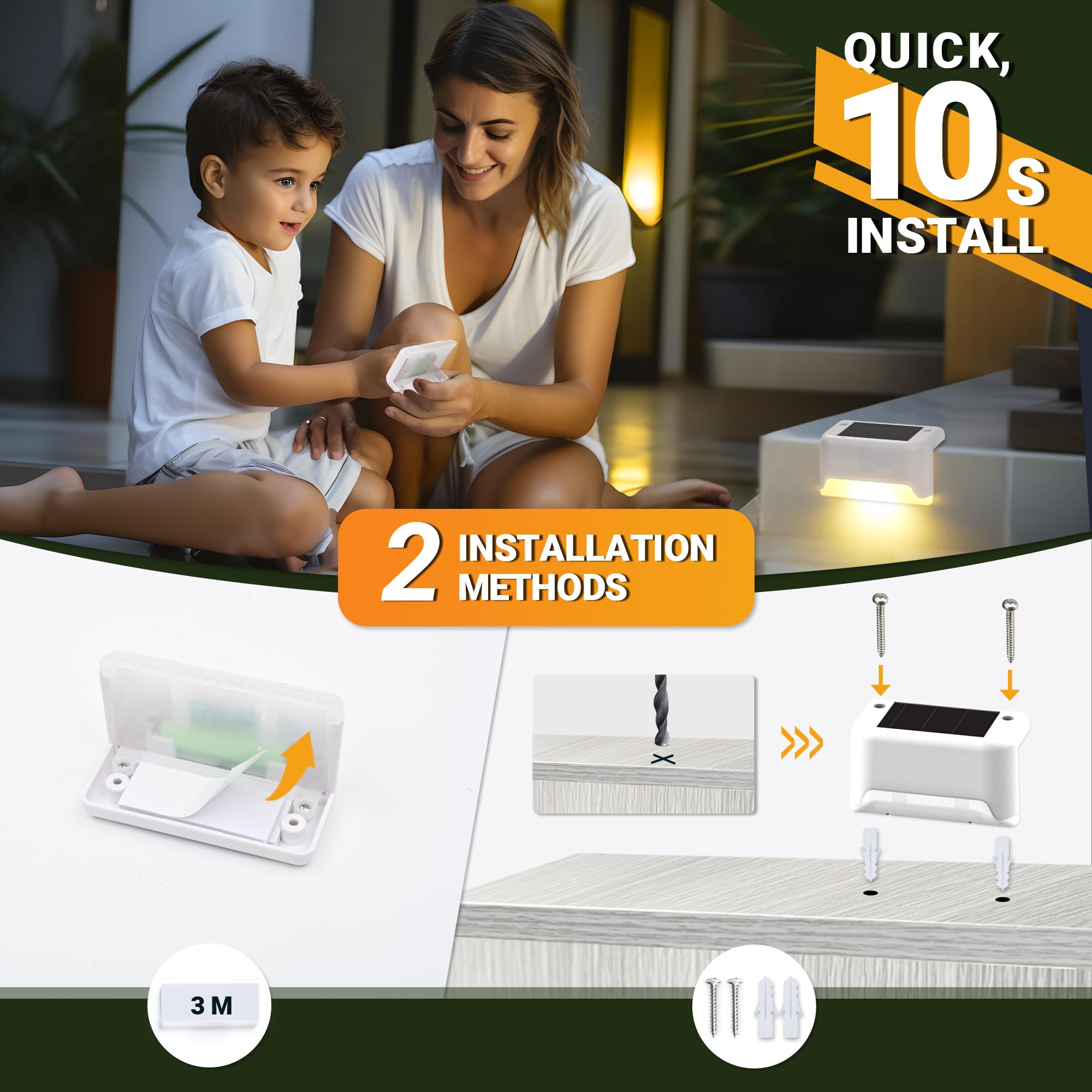 Solar Fence Lights Outdoor, 12Pack Waterproof LED for Deck, Stairs, Yard - Warm White Lighting for Night Safety