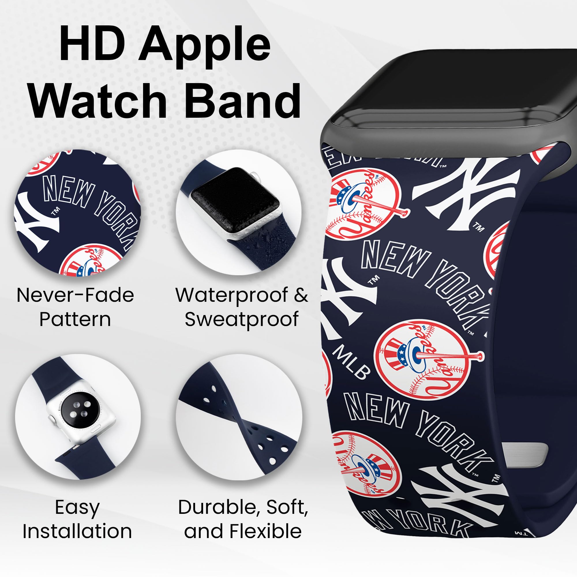 New York Yankees HD Apple Watch Band - Compatible with All Apple Watch Models - Perfect for Baseball Fans, Game Day & Sports Enthusiasts