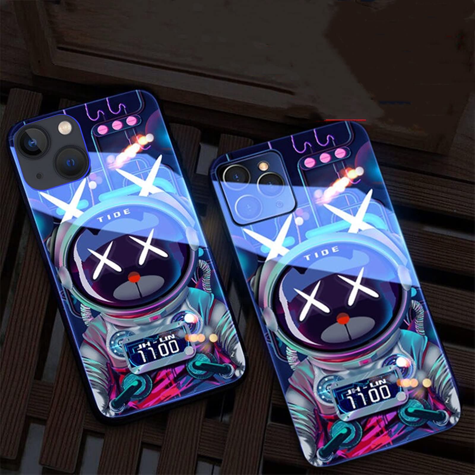 LED Glowing Shockproof Case for iPhone Xs Max - Colorful Luminous Tempered Glass Protective Cover with TPU Bumper, Camera Lens Protection & Voice Control Call Flash - Cute Bear Design for Night Use, Parties and Personalized Style