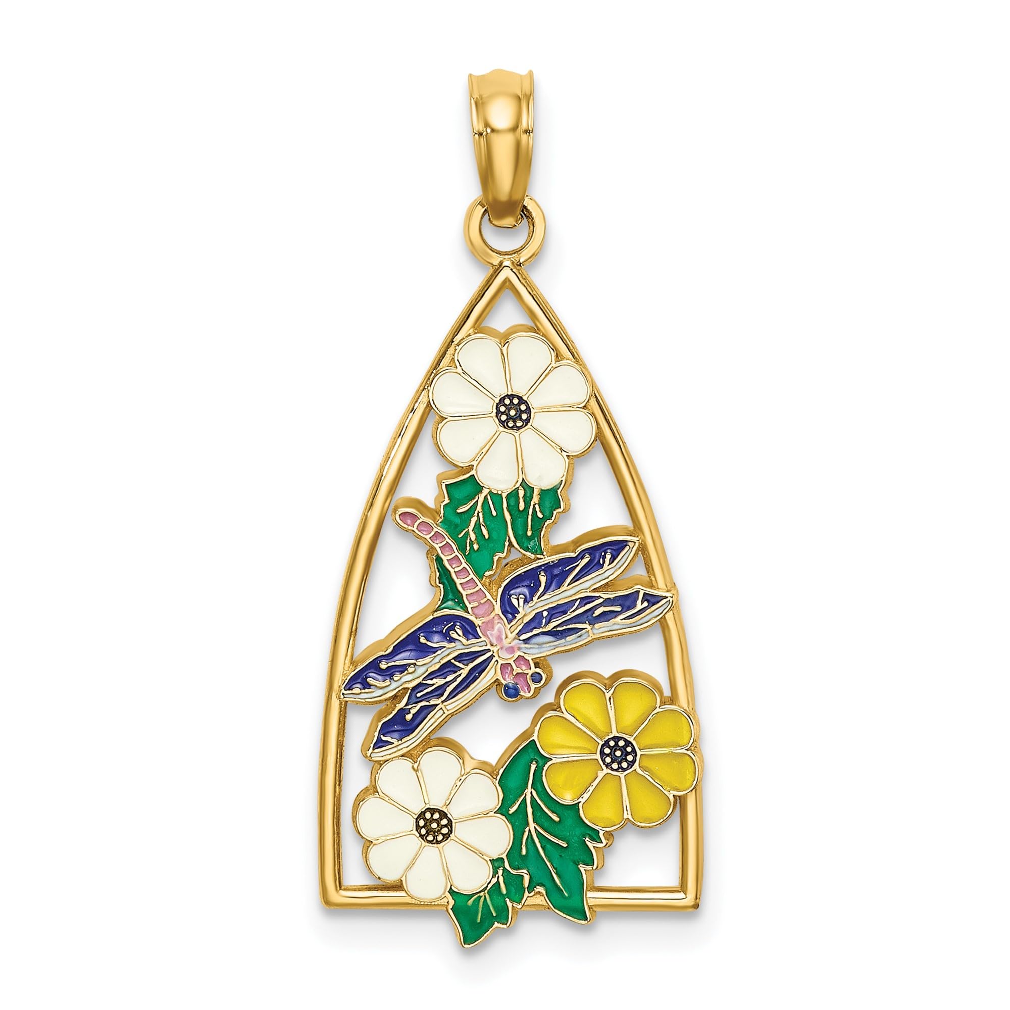 14K Solid Yellow Gold Dragonfly & Floral Triangle Pendant Necklace - Elegant Layering Chain for Women, Perfect for Everyday Wear & Special Occasions