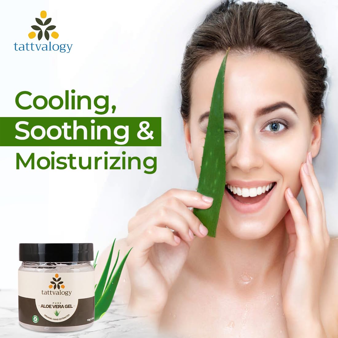 Tattvalogy Aloe Vera Gel 150g or 200ml - Natural Organic Aloe Vera for Fine Lines, Wrinkles, Acne & Skin Irritation - Hydrating & Soothing Face & Body Moisturizer - Hand Extracted Aloe Pulp - Perfect for Sunburn Relief, After Shave & Daily Skincare Routine