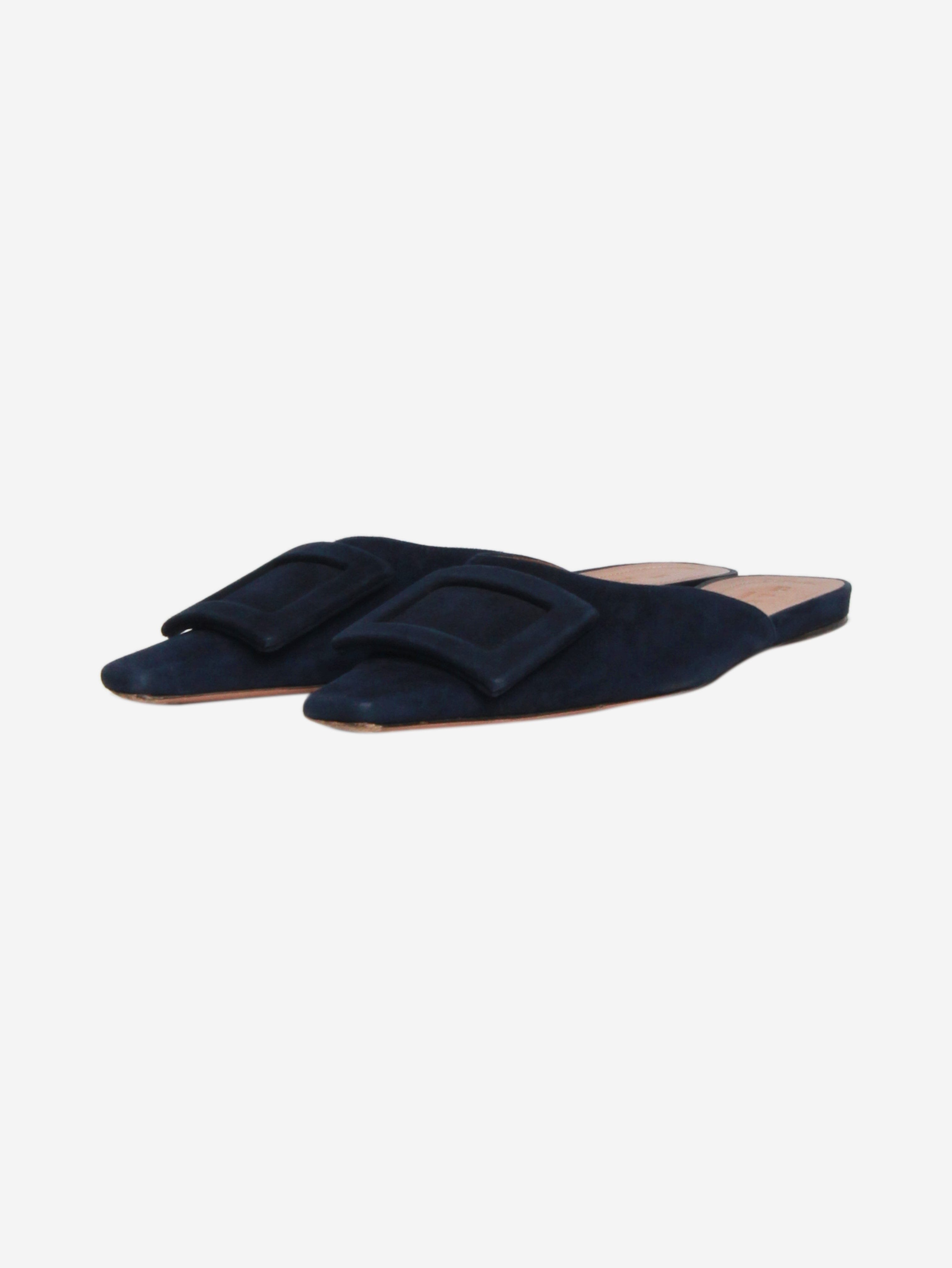 Blue Suede Square Toe Flats Women's Size EU 39.5 (US 9) - Comfortable Casual Shoes for Work, Office & Everyday Wear