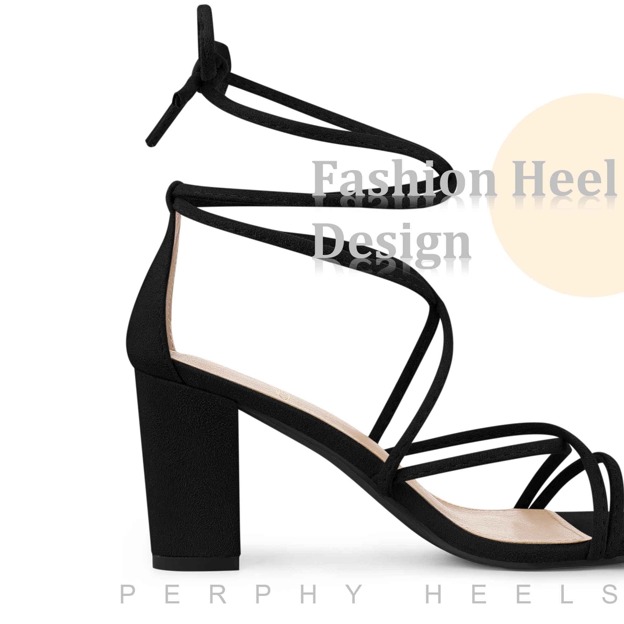 Perphy Women's Lace Up Strappy Chunky Heel Sandals - Fashionable High Heels for Parties, Weddings & Date Nights