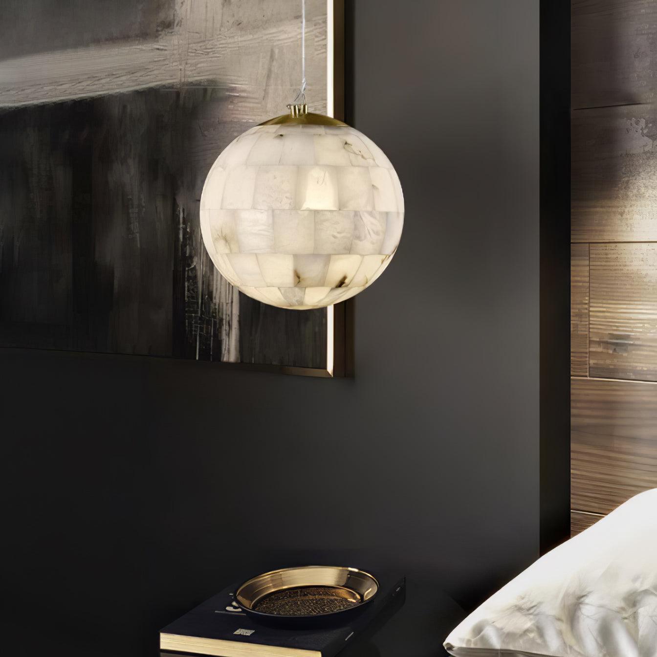 Alabaster Ball Pendant Light Fixture - Modern Handcrafted Glass Chandelier for Dining Room, Kitchen Island & Bedroom Lighting