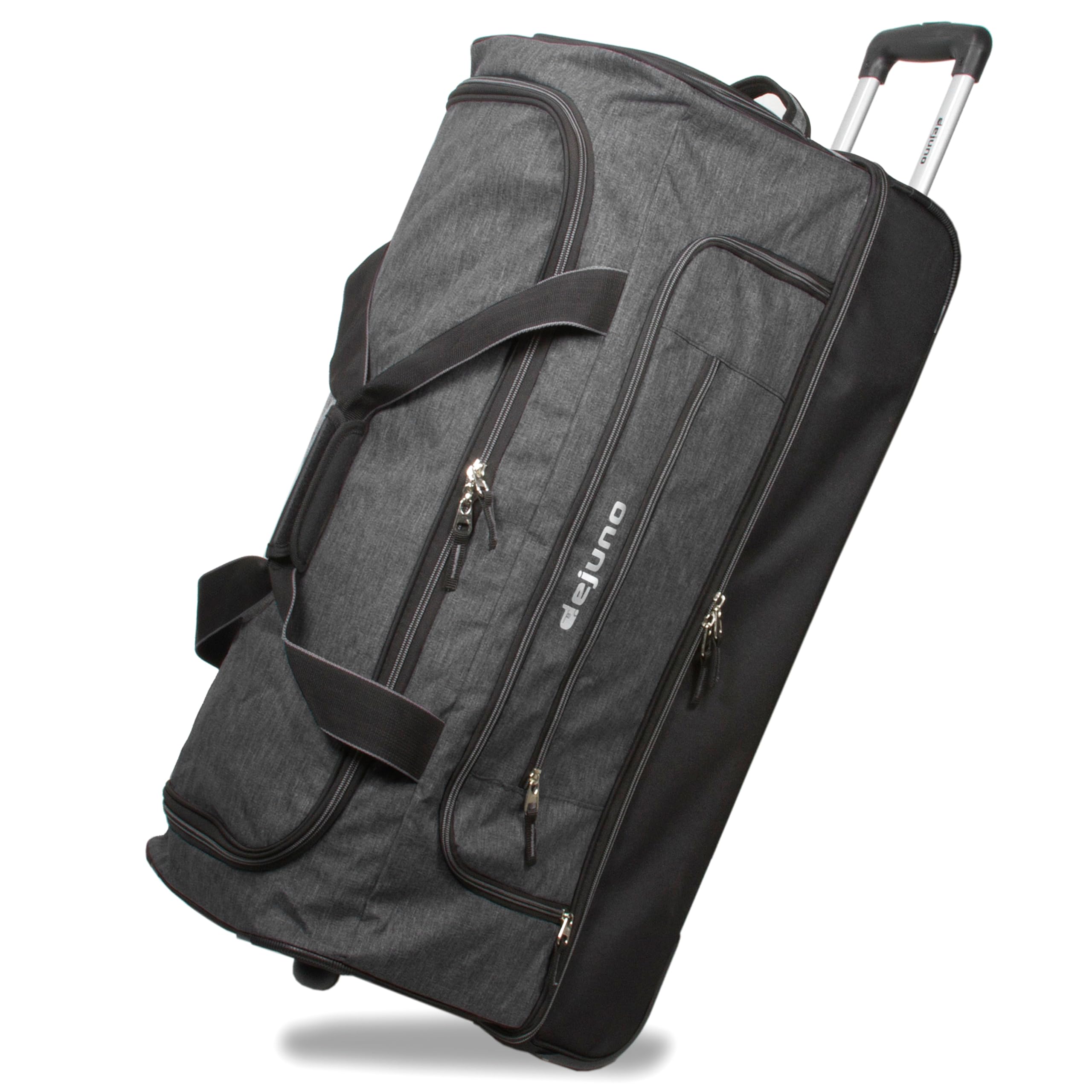 Dejuno Lightweight Denim Drop Bottom Rolling Duffel Bag - Travel Luggage with Wheels for Airplane, Gym & Weekend Getaways | Durable Carry-On Duffel for Men & Women