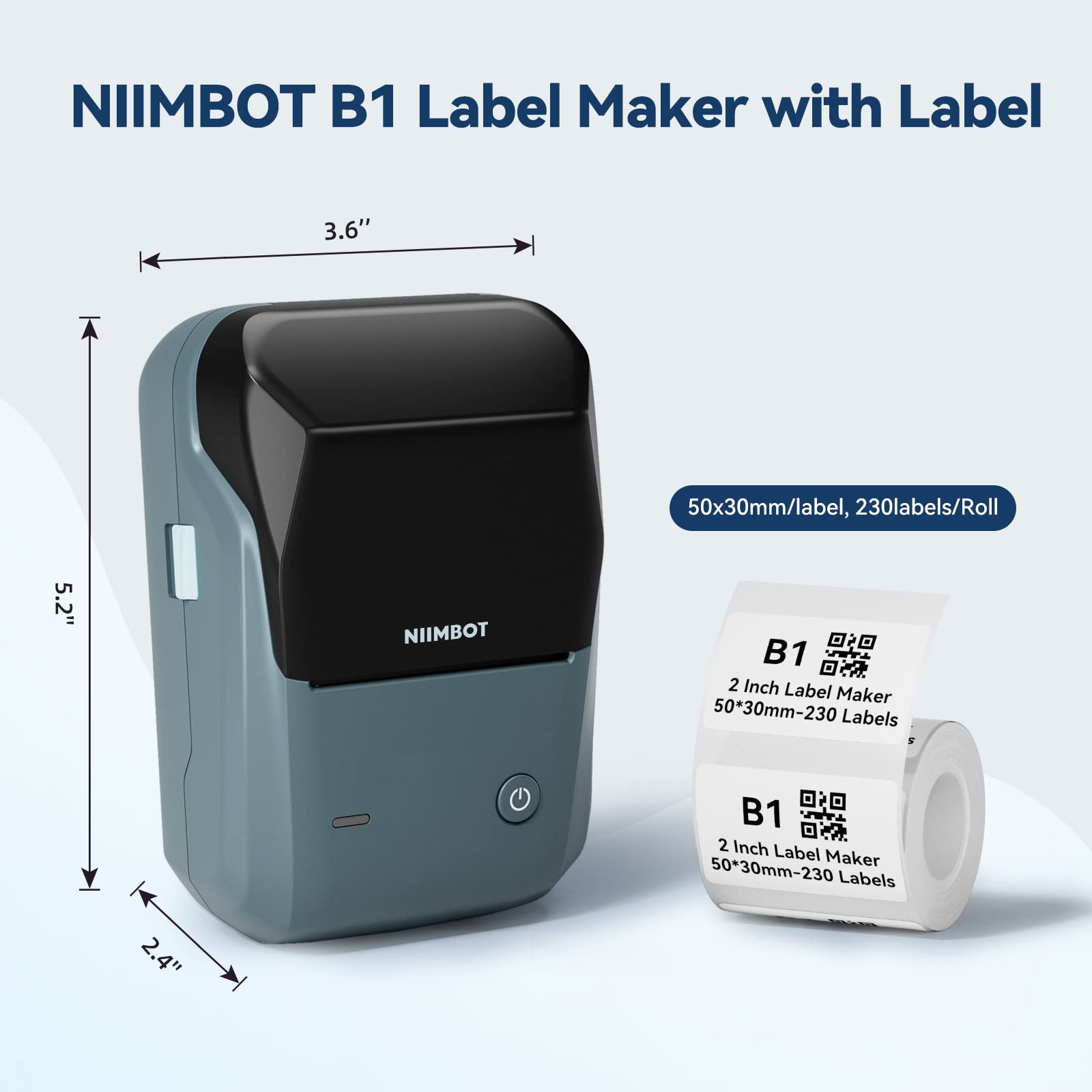 NIIMBOT B1 Bluetooth Label Printer with 1 Starter Roll - 20-50mm Thermal Label Maker for Retail, Office, Supermarket - Compatible with iOS & Android - Perfect for Shipping, Organizing & Inventory Management