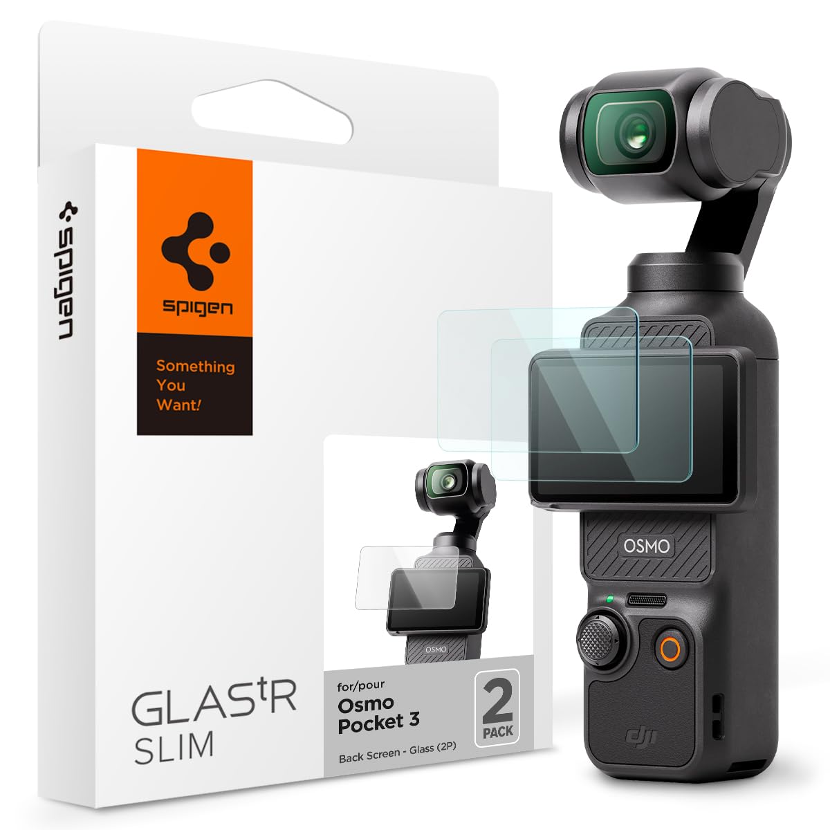 Spigen Tempered Glass Screen Protector [GlasTR Slim] for DJI Osmo Pocket 3 - 2 Pack Back Touch Screen Protector Only - Crystal Clear Protection for Vlogging & Travel Filming