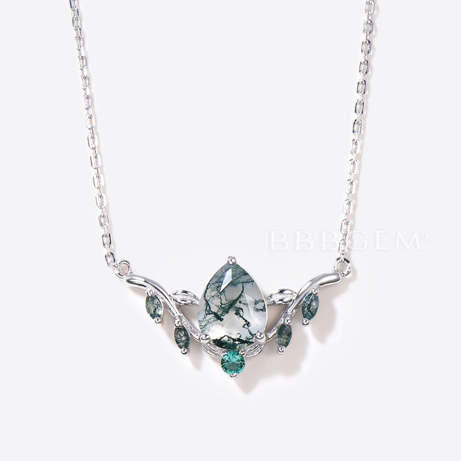 Natural Moss Agate Teardrop Pendant Necklace with Leaf Vine Charm | Emerald Green Gemstone Jewelry for Women | Perfect for Boho Style, Wedding Gift & Everyday Wear