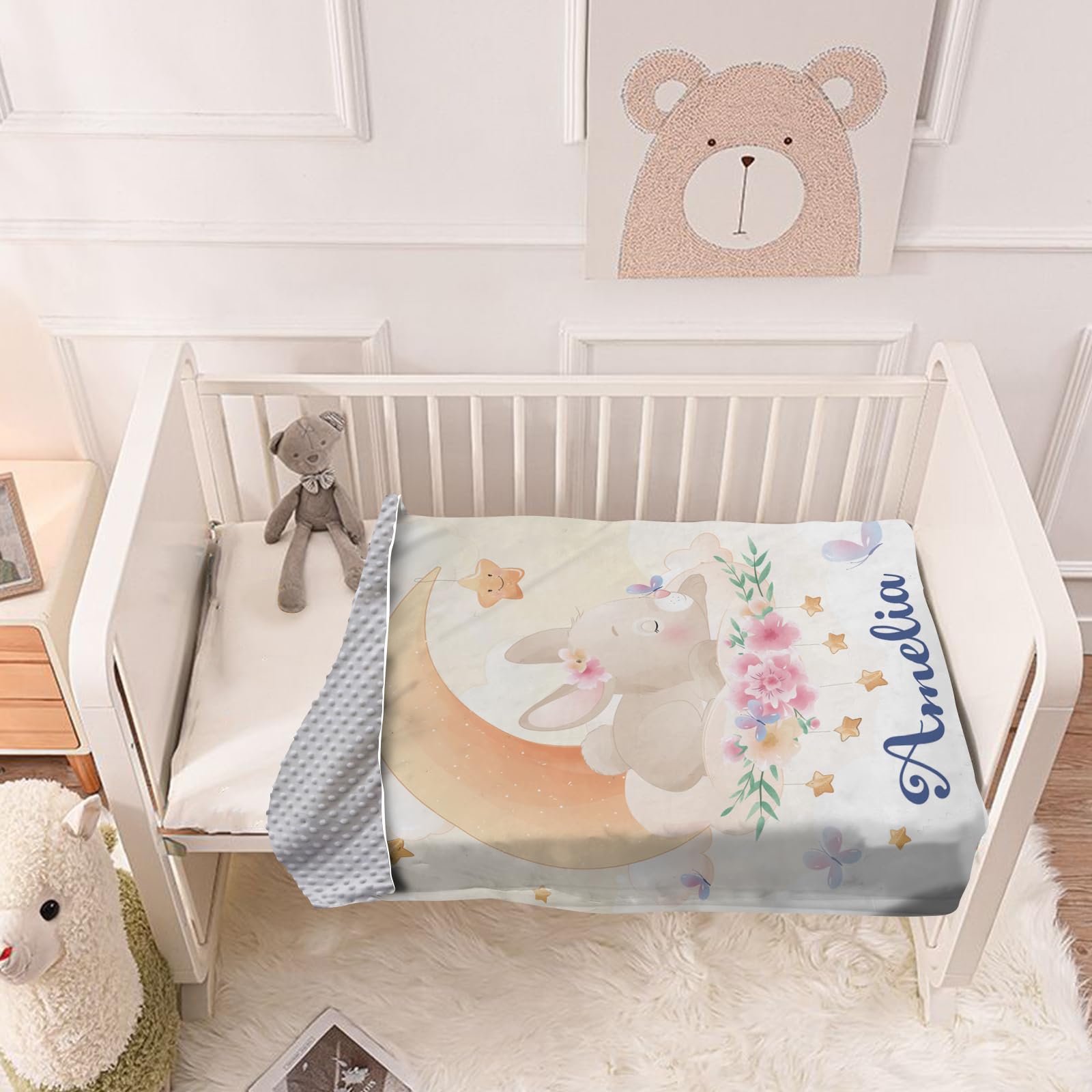 Personalized Baby Blanket with Name - Custom Swaddle & Receiving Blanket for Newborns, Infants, Girls & Boys - Soft Double Layer Flannel Toddler Blanket - Perfect Baby Shower Gift, Nursery Essential & Travel Blanket (47