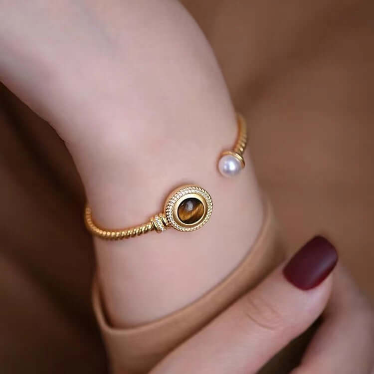 Vintage Tiger Eye Twist Cuff Bangle Bracelet for Women - Handmade Adjustable Boho Arm Jewelry | R1513 | Perfect for Boho Fashion, Festival Outfits & Everyday Wear