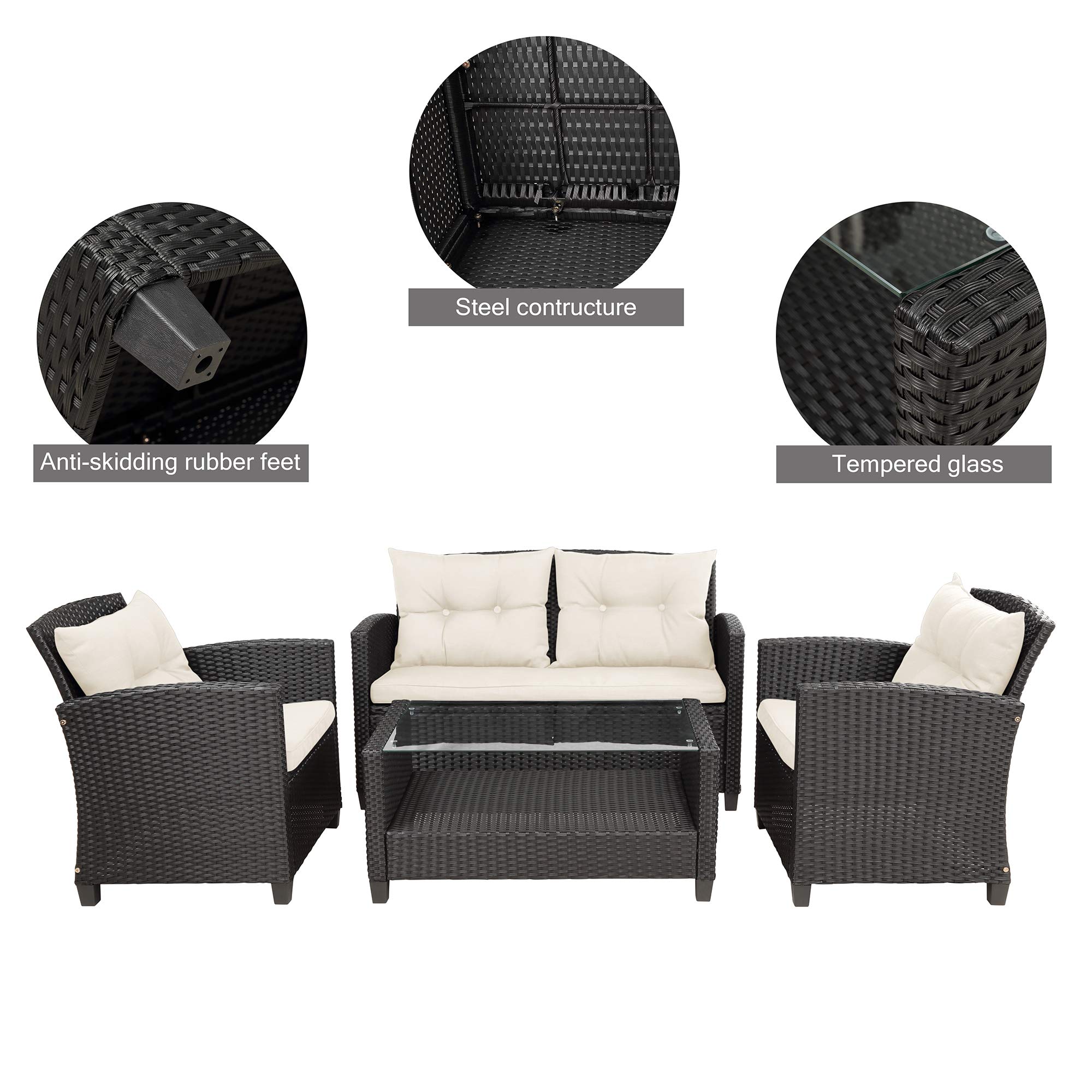 4-Piece Outdoor Patio Furniture Set - All-Weather Wicker Conversation Sofa Set with Cushions & Storage Coffee Table for Porch, Deck, Garden or Backyard - Perfect for Relaxing, Entertaining and Outdoor Gatherings