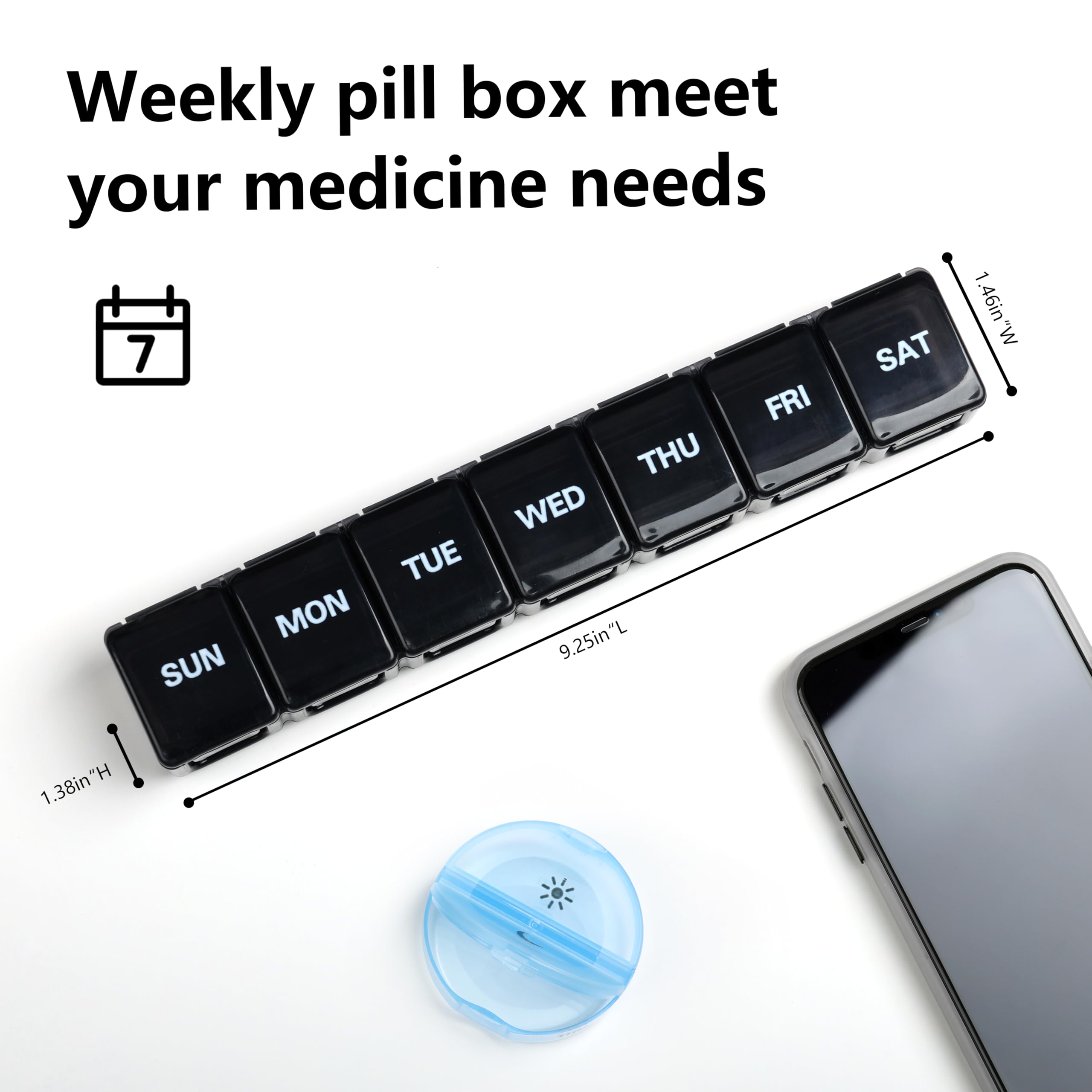 Extra Large Weekly Pill Organizer 2 Pack - 7 Day Daily Pill Case for Vitamins, Medications & Supplements | Easy to Clean | Perfect for Travel, Home & Office Use