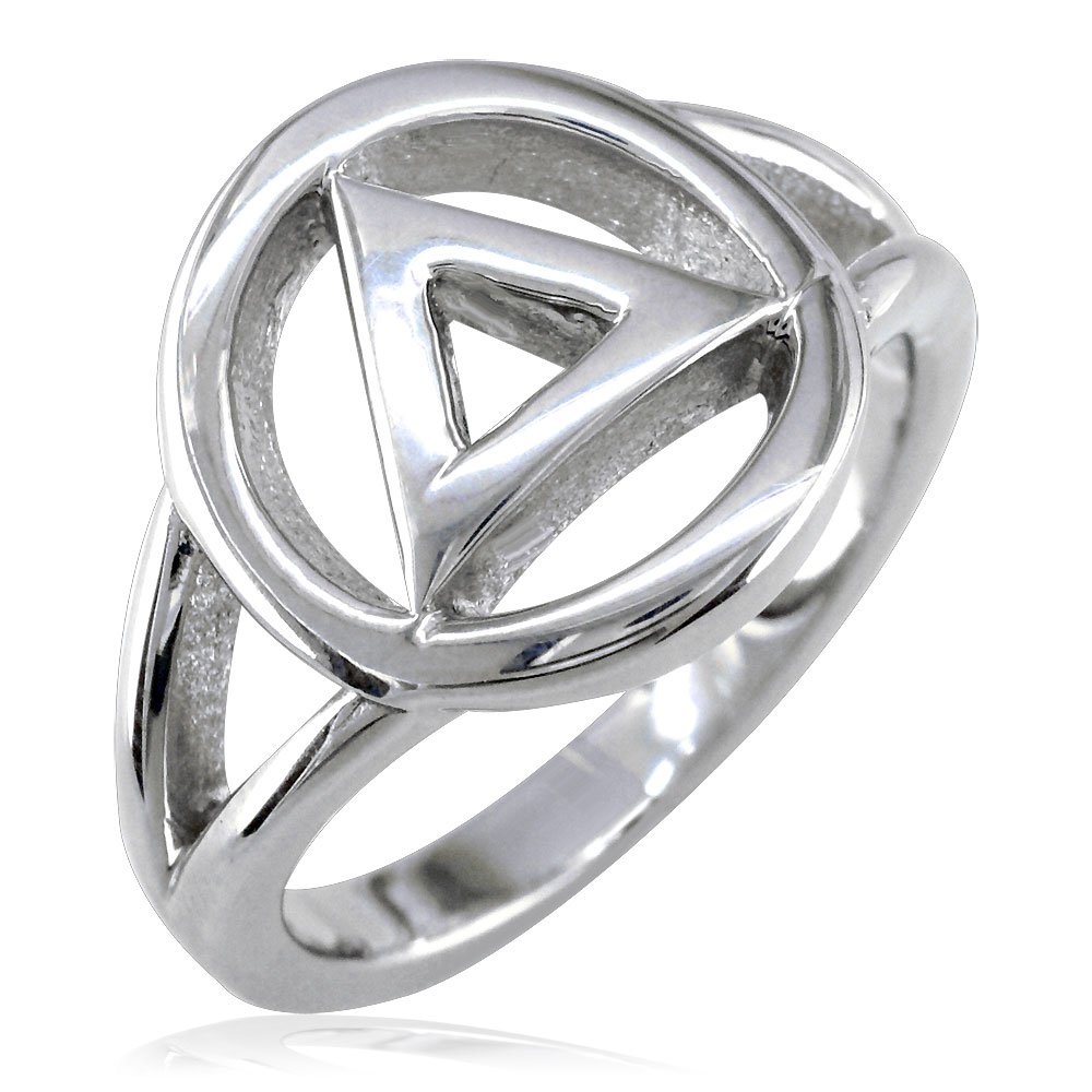 14K White Gold Sobriety Ring for Men & Women - AA Alcoholics Anonymous Recovery Jewelry - Perfect for 12-Step Meetings & Celebrating Milestones