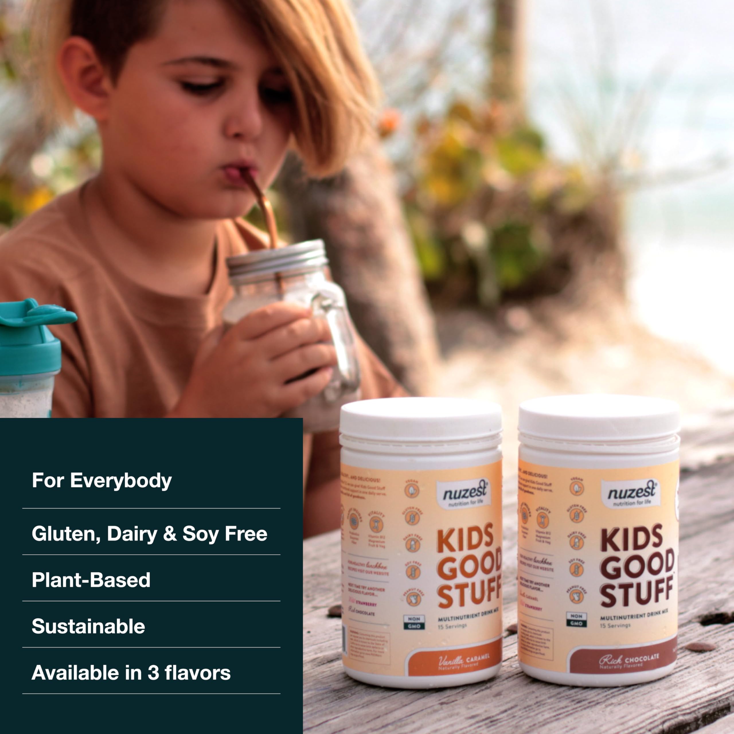 Nuzest Kids Good Stuff Vegan Smoothie Mix - Rich Chocolate Multivitamin Protein Shake for Children | Dairy-Free Nutritional Supplement for Growth & Development | 225g/7.9oz (15 Servings) | Perfect for School Lunches, After-School Snacks & Healthy Desserts