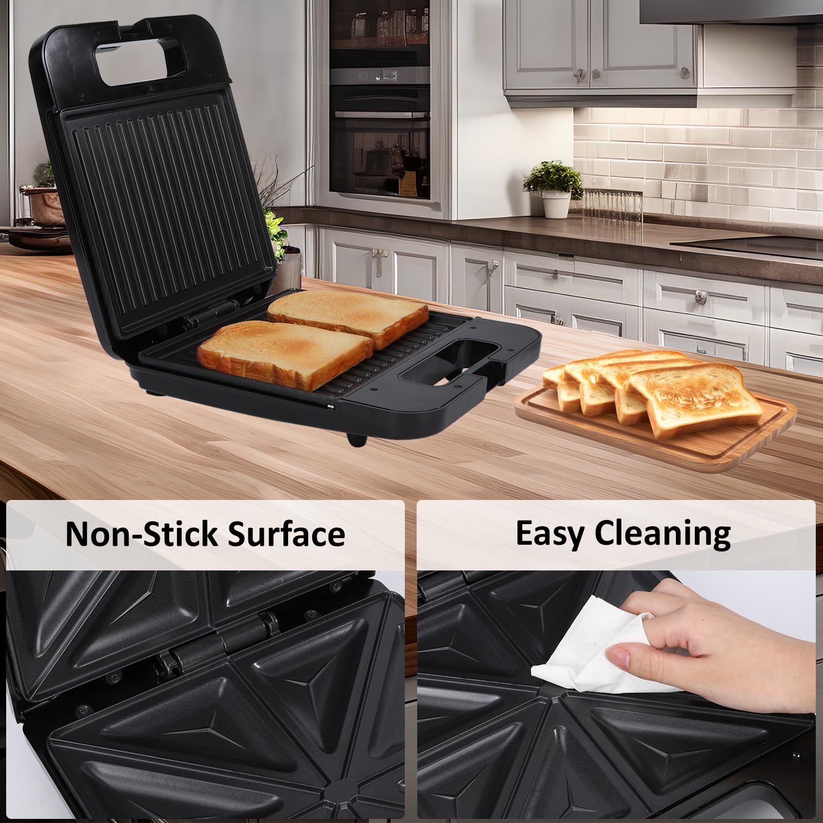 Dual-Sided Sandwich Maker Press with Non-Stick Plates & Indicator Lights - 1400W Electric Grill for French Toast, Omelets, Grilled Cheese & Panini - Perfect for Breakfast, Lunch & Quick Meals at Home or Office (H301)