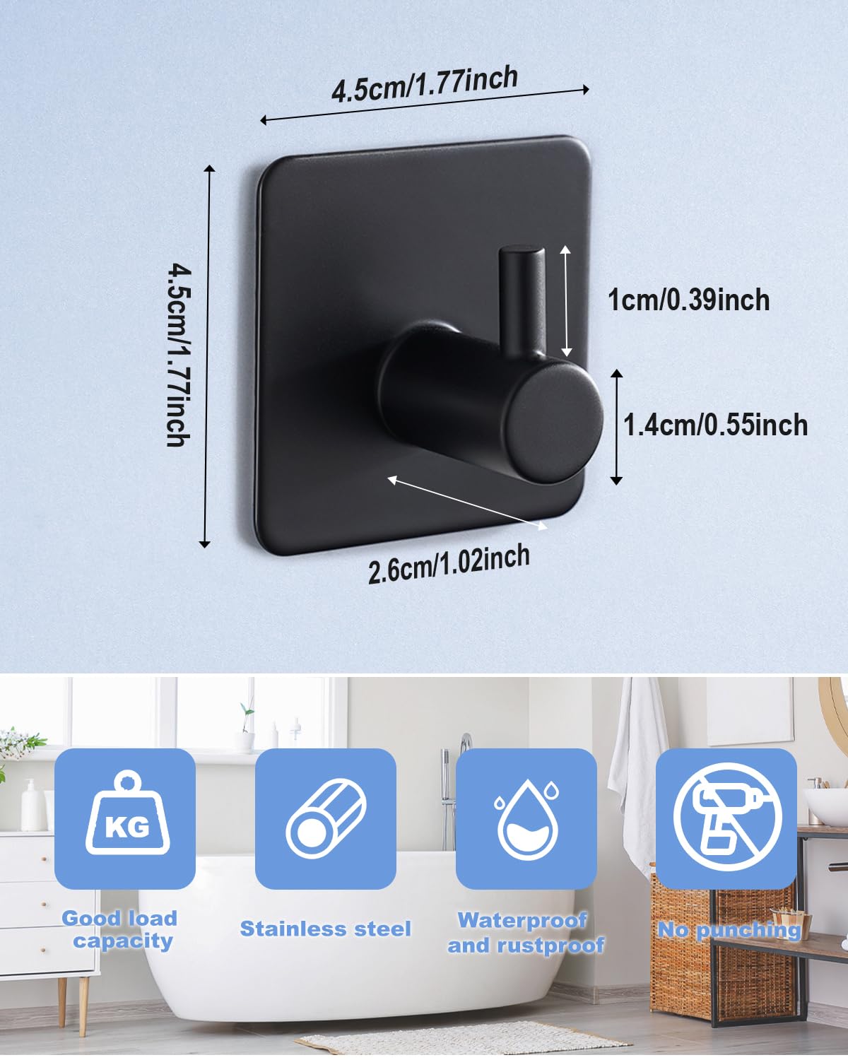 4 Pack Heavy Duty Stainless Steel Adhesive Hooks - Waterproof Wall Hooks for Bathroom, Kitchen & Home - No Damage Hanging Solution for Robes, Coats, Keys, Towels & Clothes - Perfect for Showers, Lockers & Entryways