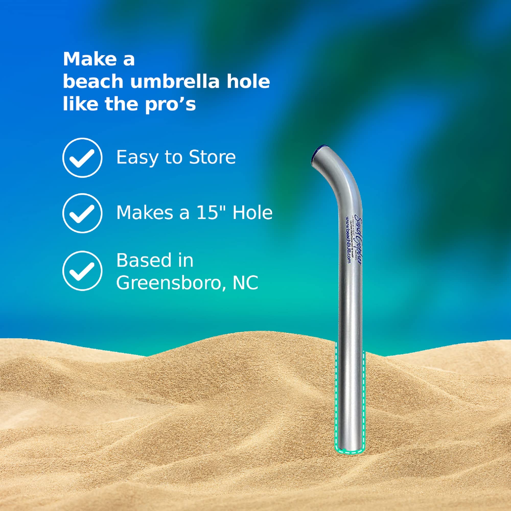 Aluminum Sand Digger Tool - Compact 15'' Holes for Beach Umbrella & Anchors - Perfect for Beach Setup