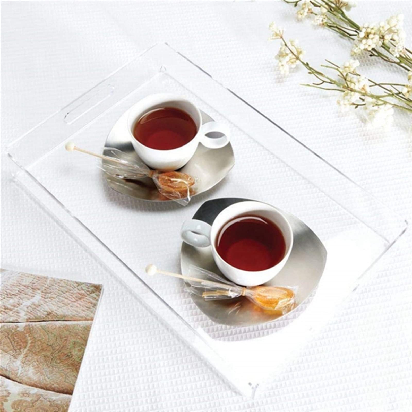 Clear Acrylic Serving Tray - Multipurpose Snack Plate & Storage Organizer for Bathroom Towels, Jewelry, Office Supplies - Perfect for Home, Kitchen, Office Use (Transparent)