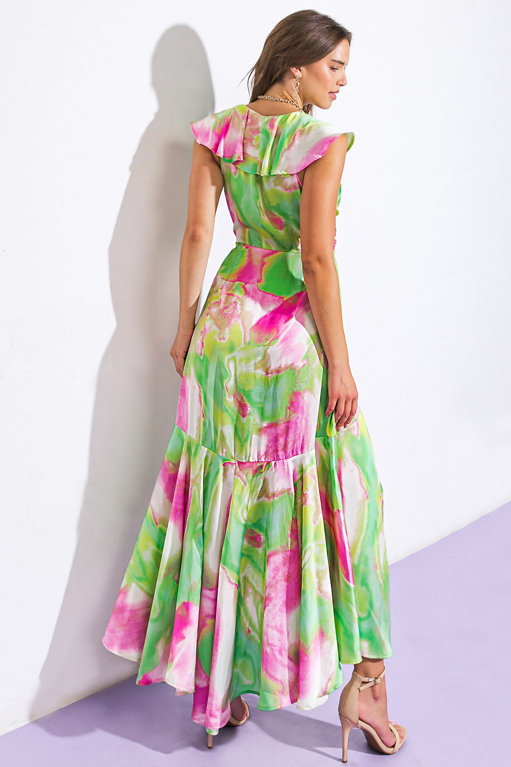 LA BABE Satin High Low Maxi Dress - Elegant Evening Gown for Women, Perfect for Prom, Party & Wedding - Fashionable Formal Dress for Special Occasions