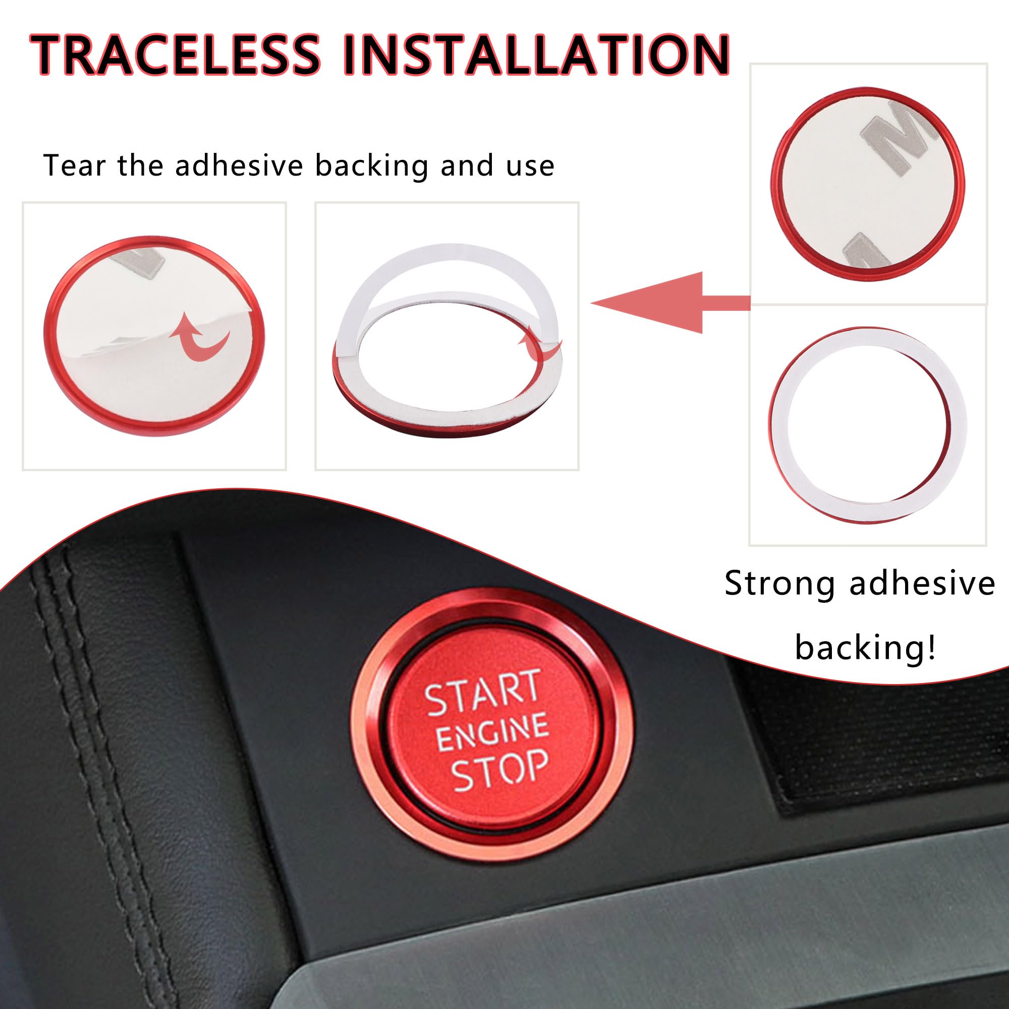 Premium Aokdom Aluminum Car Push Start Button Cover for Audi - Red Engine Start Stop Button with Metal Ring, Stylish Car Interior Accessories for Enhanced Vehicle Decor and Ignition Upgrade