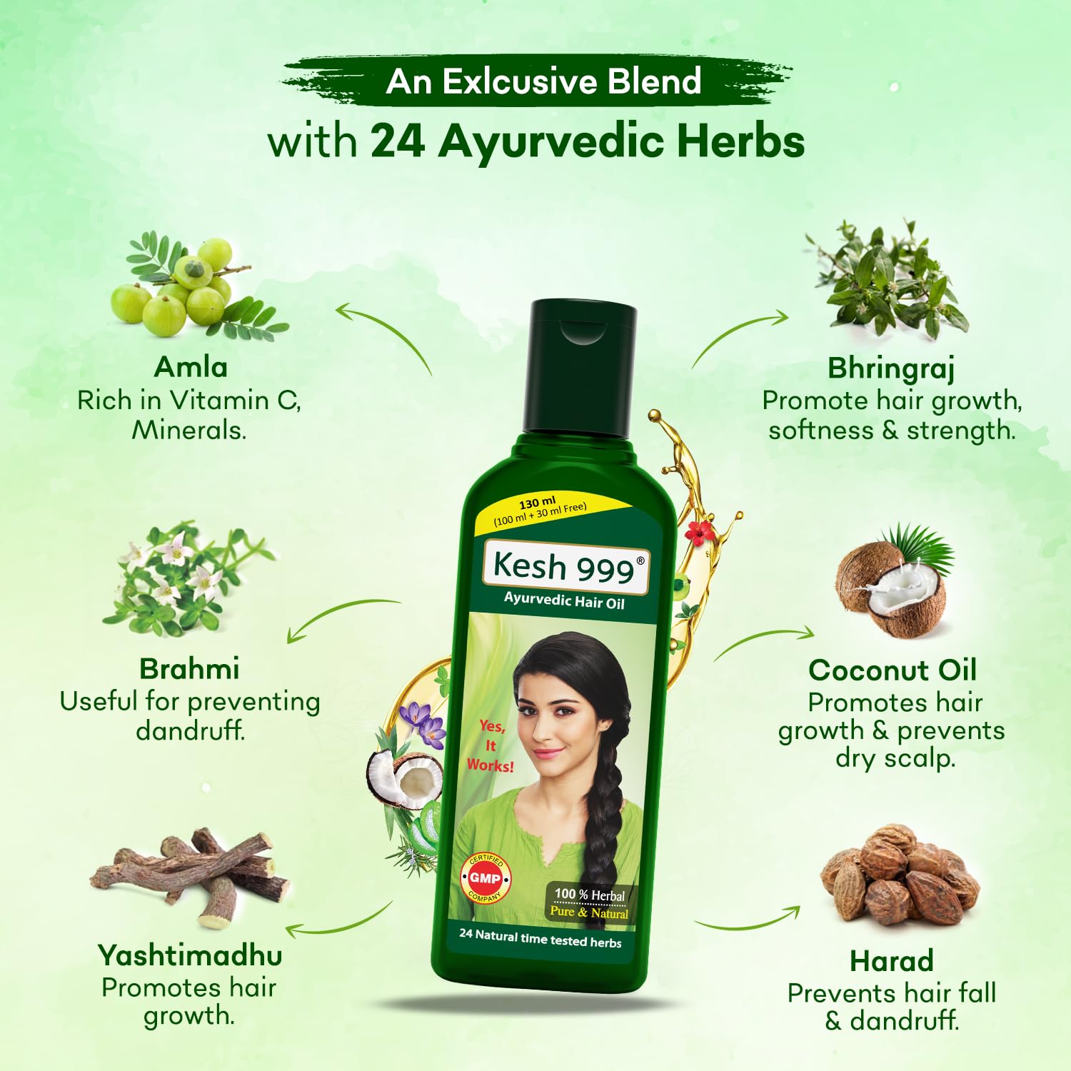 Kesh-999 Ayurvedic Hair Oil for Hair Growth | Anti-Hair Fall Treatment with 24 Natural Herbs Extract | Daily Nourishing Hair Care | Perfect for Dry, Damaged & Frizzy Hair | Pack of 1