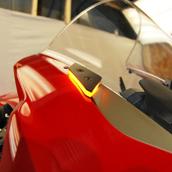 Ducati Panigale V2 Mirror Block Off Plates with Integrated Turn Signals (2020-Present) - Motorcycle Customization & Safety Upgrade for Street Riding