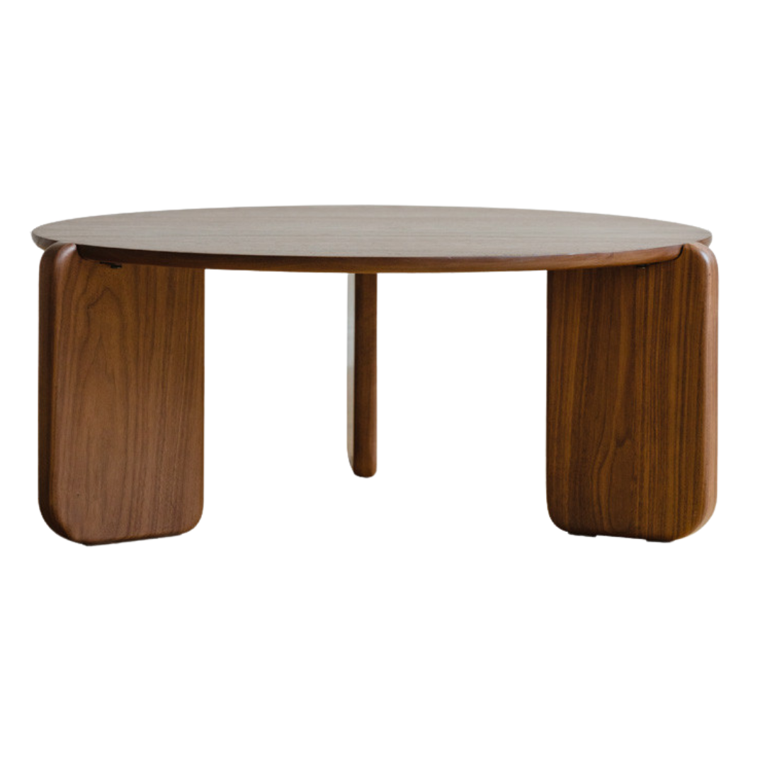 Solid Black Walnut Wood Round Slate Coffee Table - Rustic Modern Living Room Furniture for Home Decor & Tea Time Relaxation