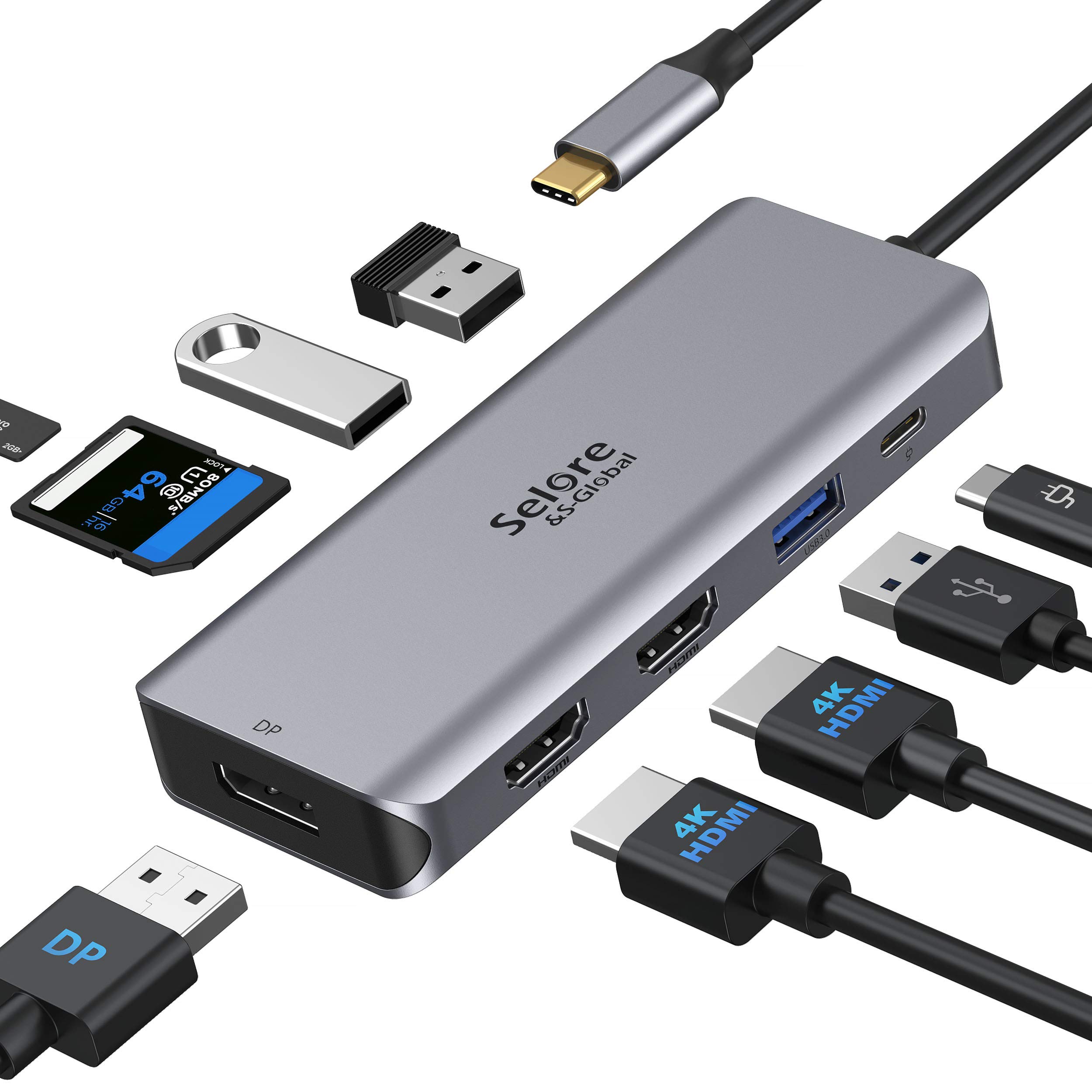 9-in-1 USB C Docking Station with Dual HDMI & DisplayPort - Triple Monitor Adapter for Laptops, 100W PD Charging, SD/TF Card Reader, USB 3.0 & 2.0 Ports - Perfect for Home Office, Gaming & Multi-Tasking with Thunderbolt 3/USB-C Laptops