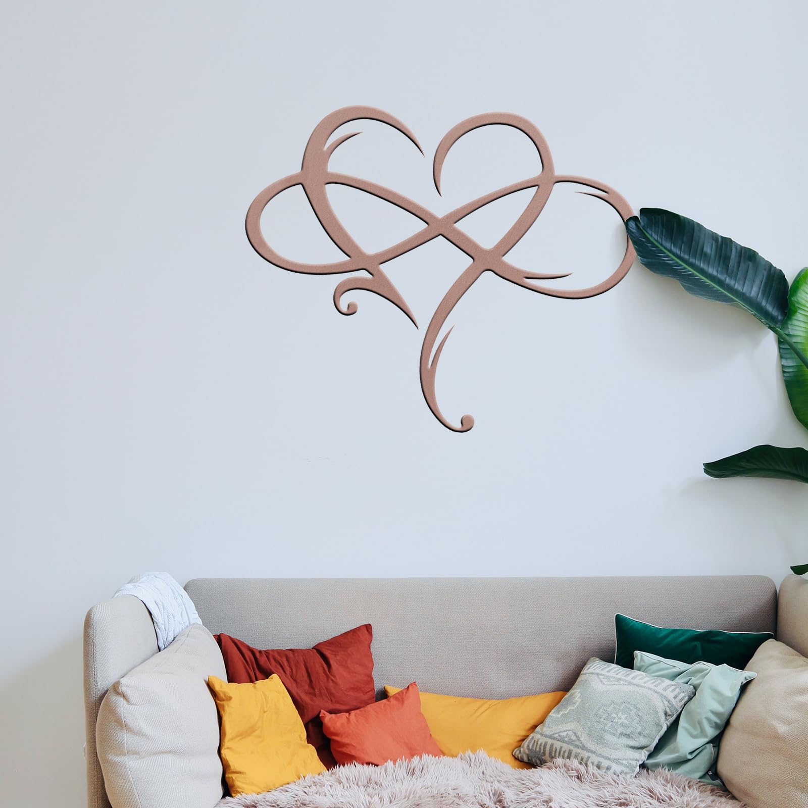 Infinity Heart Metal Wall Art - Elegant Love Sign Plaque for Home & Wedding Decor - Geometric Steel Wall Hanging for Bedroom, Living Room - 11.4x13.7 Inch Champagne Finish - Perfect for Anniversary Gifts & Romantic Home Accents