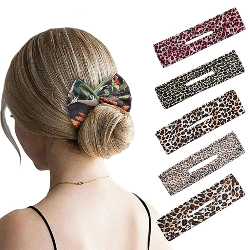 French Twist Hair Bun Maker for Women - Leopard Print Cloth Hair Clip & Bun Accessories - Perfect for Parties, Weddings, and Everyday Elegance (Color 2)