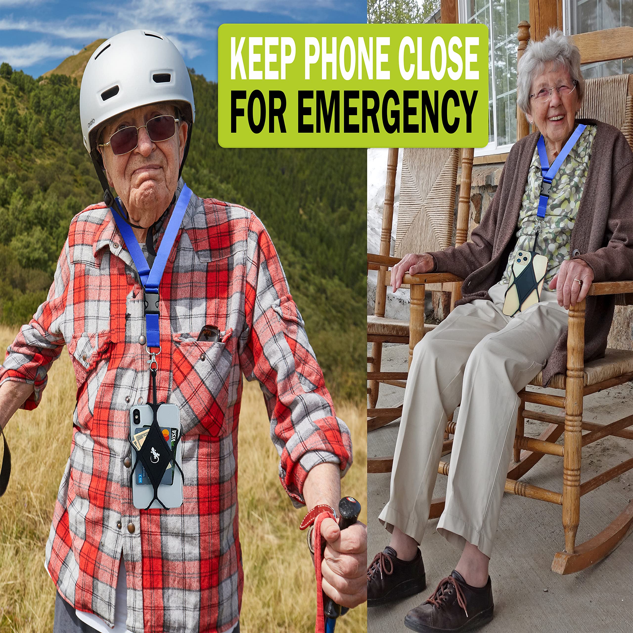 Universal Phone Lanyard Holder with Gecko Grip - Adjustable Neck Strap for iPhone, Samsung & Most Smartphones (Blue/Black Diamond) - Perfect for Travel, Hiking, Work & Hands-Free Convenience