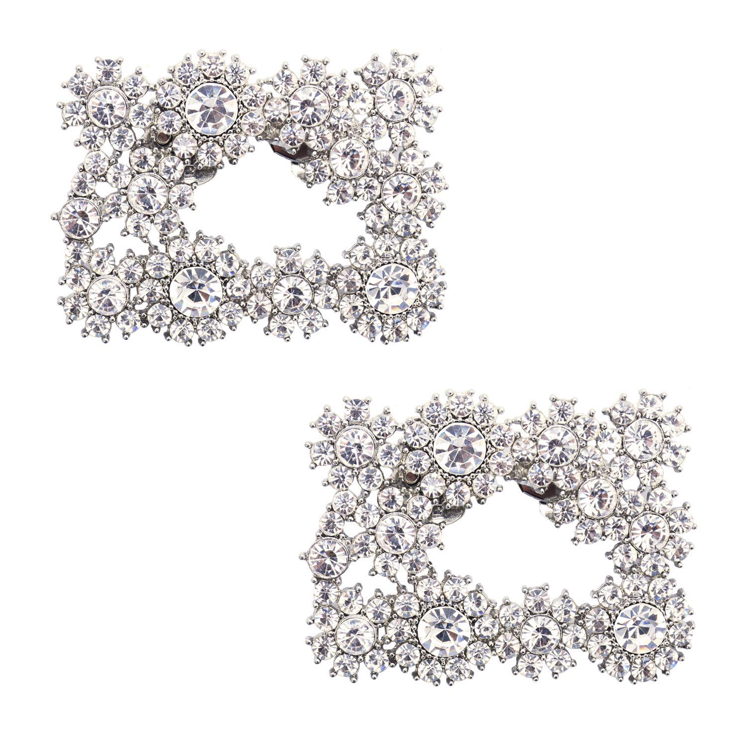 ELEGANTPARK Women's Decorative Pearl Shoe Clips - Square Silver Rhinestone Shoe Accessories for Pumps, Wedding, Party & Special Occasions | Perfect for Bridal Shoes, Evening Events and Formal Attire