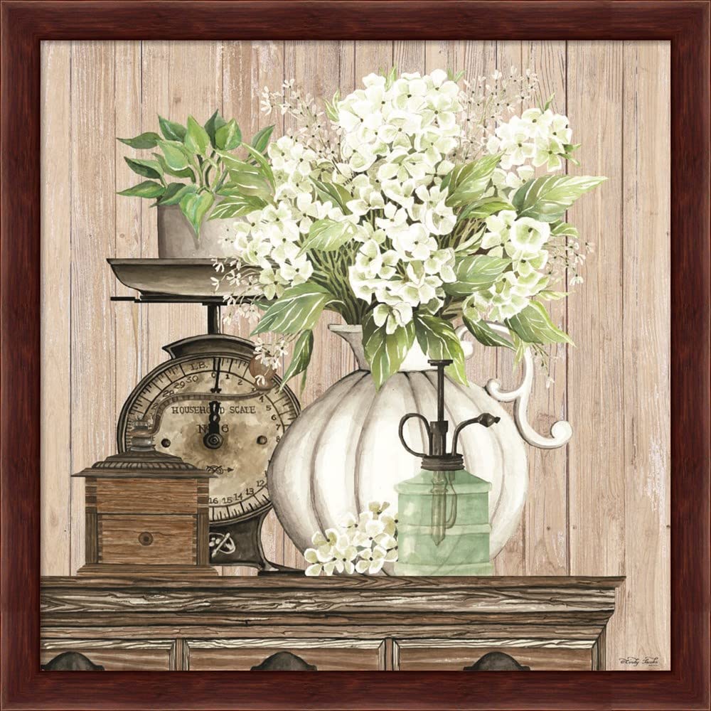 Farmhouse Finds by Cindy Jacobs - Framed Art Print Wall Picture with Deep Mahogany Frame, 13x13 Inches - Perfect for Living Room, Bedroom & Home Decor